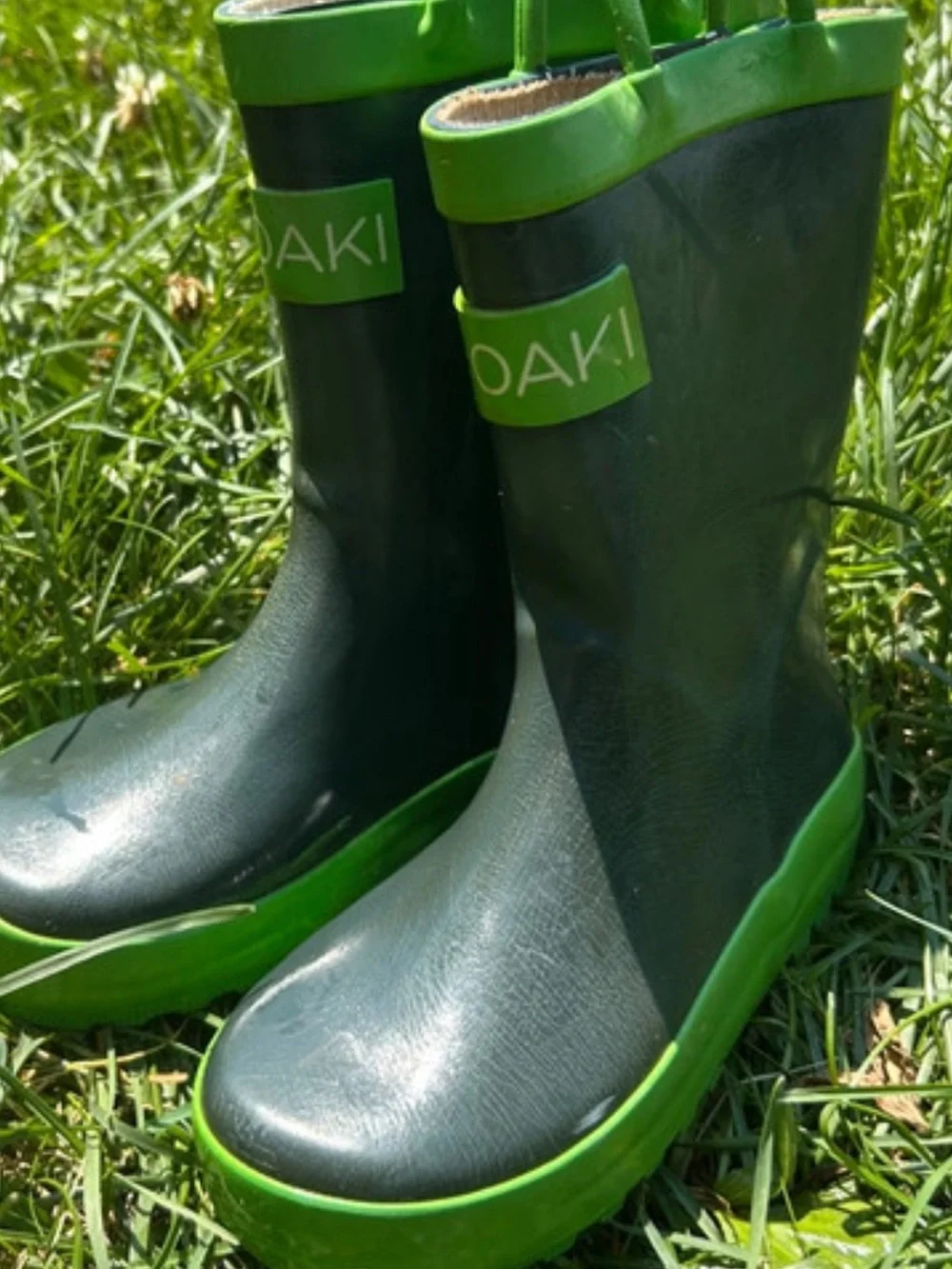 OAK Kids Dark Green Rain Boots with Bright Green Trim